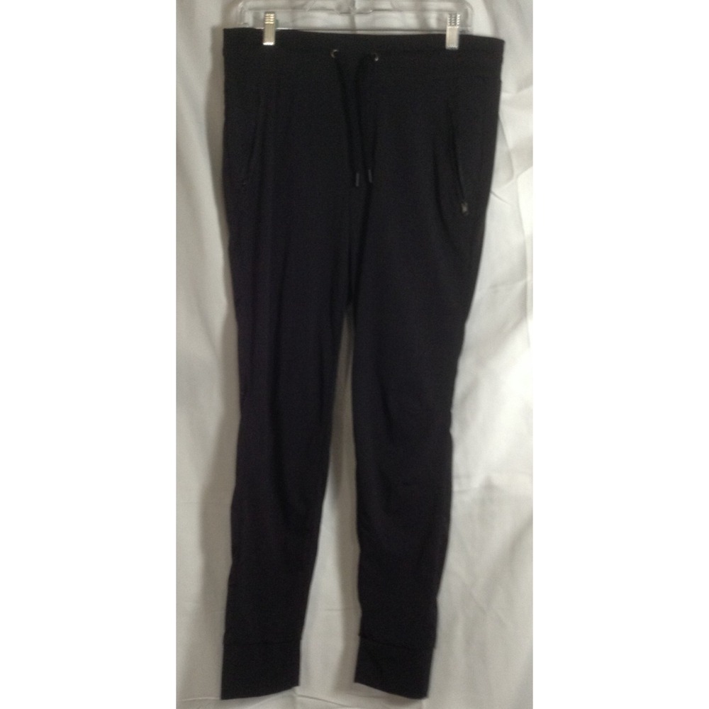 Woven Trek Women Black Stretch Drawstring Zipper Pockets Jogger Pants Size L
